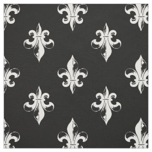 Black and White Fleur De Lis Pattern Stof
