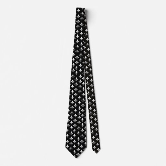 Black and White Fleur de Lis Pattern Stropdas (Voorkant)