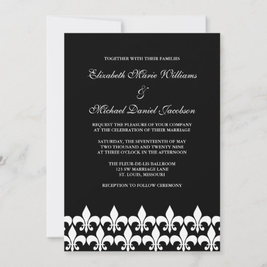 Black and White Fleur de Lis Wedding Kaart (Voorkant)