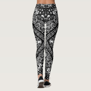 Black and White Floral Bandana Boho Leggings