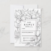 Black and White Floral Bow Wedding RSVP Kaartje (Voorkant)