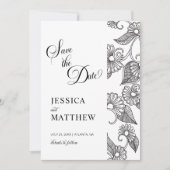 Black and White Floral Calligraphy Script w Photo Save The Date (Voorkant)