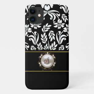 Black and White Floral Damask iPhone 11 Hoesje
