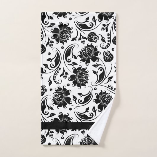 Black and White Floral Damask Pattern Bad Handdoek (Handdoek)