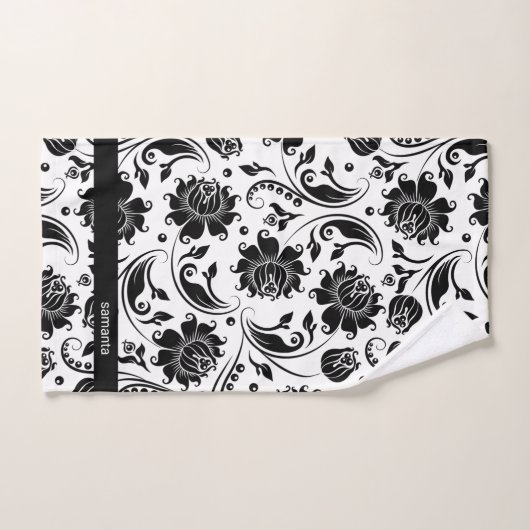 Black and White Floral Damask Pattern Bad Handdoek (Handdoek)