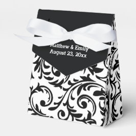 Black and White Floral Damask Wedding Favor Boxes Bedankdoosjes