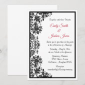 Black and White Floral Damask Wedding Kaart (Voorkant / Achterkant)