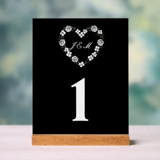  Black and White Floral Heart Acrylic Wedding