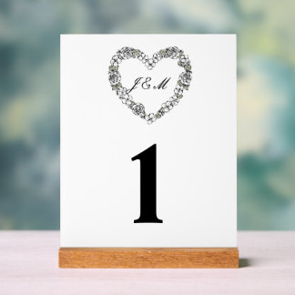 Black and White Floral Heart Acrylic Wedding Sign Acryl Bord