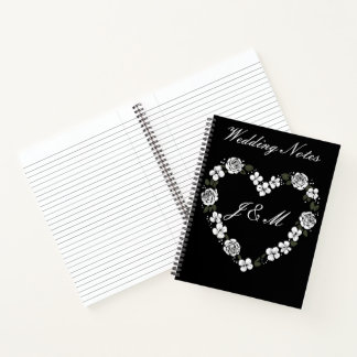 Black and White Floral Heart Wedding Notebook  Notitieboek