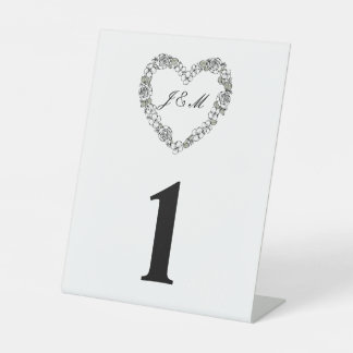 Black and White Floral Heart Wedding Table Number  Reclamebord Met Voetstuk