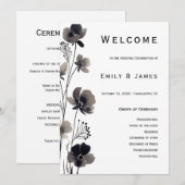 Black and White Floral Wedding Programma (Voorkant / Achterkant)