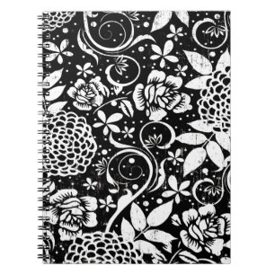Black and White Floral William Morris Notitieboek