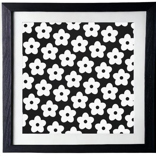 Black and White Flower Y2K Pattern Canvas Afdruk