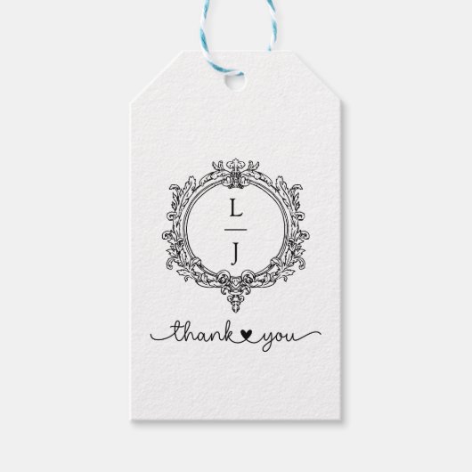 black and white foliage Crest wedding invitation Cadeaulabel (Voorkant)