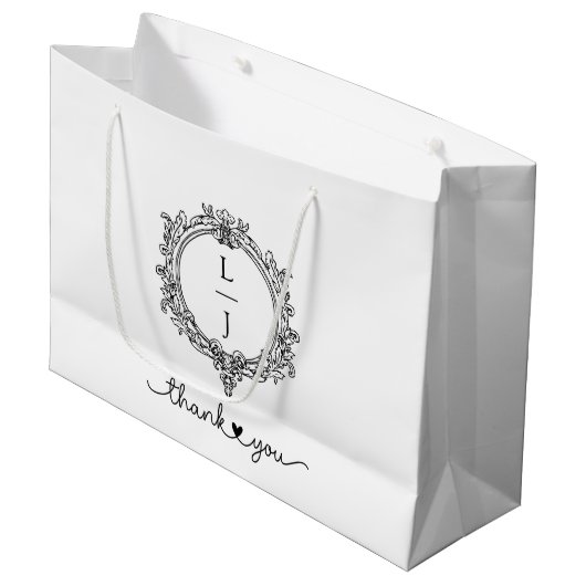 black and white foliage Crest wedding invitation Groot Cadeauzakje (Voorkant Gekanteld)