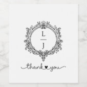 black and white foliage Crest wedding invitation Wijn Etiket (Enkel label)