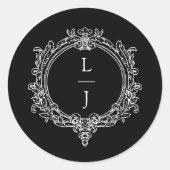 black and white foliage Crest wedding Ronde Sticker (Voorkant)
