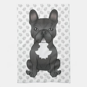 Black and White French Bulldog Cartoon Dog & Paws Theedoek