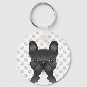 Black and White French Bulldog Cute Cartoon Dog Sleutelhanger