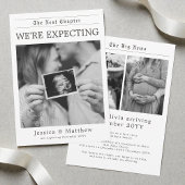 Black and White Gender Neutral Newspaper Pregnancy Aankondiging