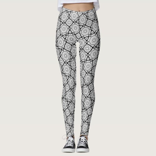 Black and White Geometric Grid Leggings - Moroccan (Voorkant)