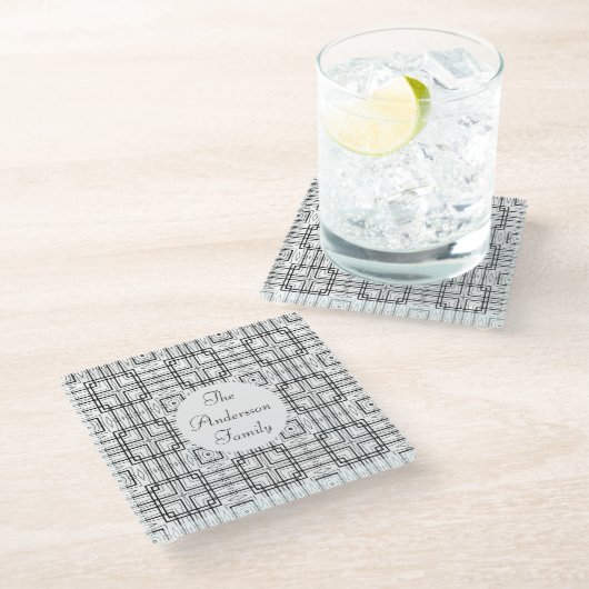 Black and White Geometric Squares Pattern Glazen Onderzetter (Schuin)