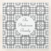 Black and White Geometric Squares Pattern Glazen Onderzetter (Voorkant)