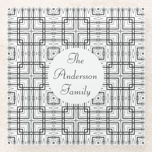 Black and White Geometric Squares Pattern Glazen Onderzetter (Voorkant)