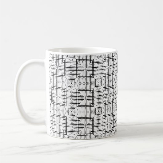 Black and White Geometric Squares Pattern Koffiemok (Links)