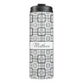 Black and White Geometric Squares Pattern Thermosbeker (Voorkant)
