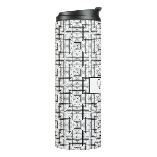 Black and White Geometric Squares Pattern Thermosbeker (Gedraaid links)