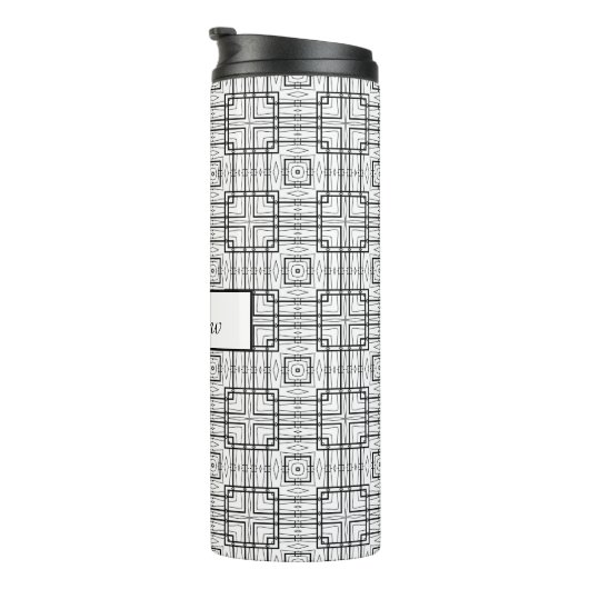 Black and White Geometric Squares Pattern Thermosbeker (Geroteerd rechts)