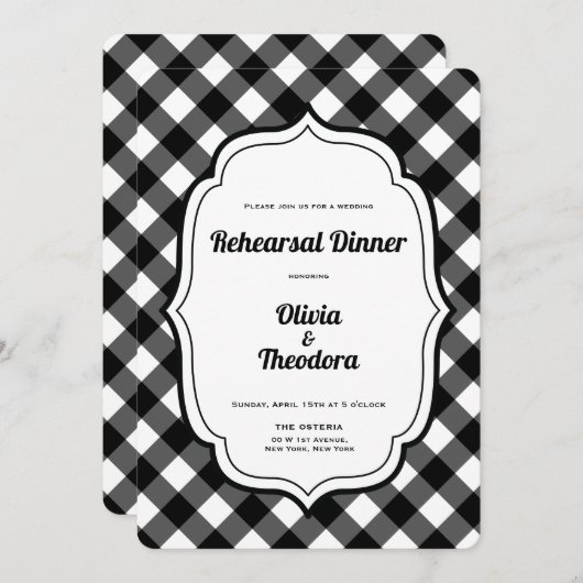 Black and White Gingam Rehearsal Dinner Invitation (Devant / Derrière)