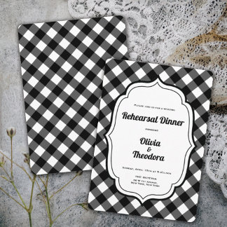 Black and White Gingam Rehearsal Dinner Invitation Kaart