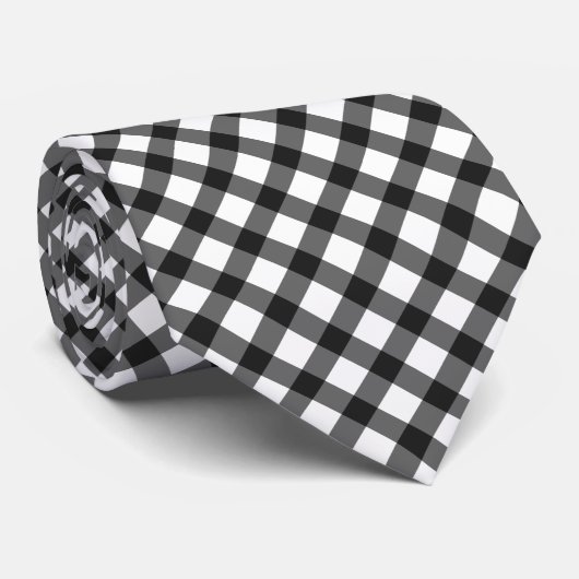 Black and White Gingham Argyle Check Pattern Stropdas (Opgerold)
