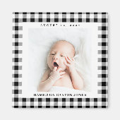 Black and White Gingham Check Baby Birthdate Magneet (Voorkant)