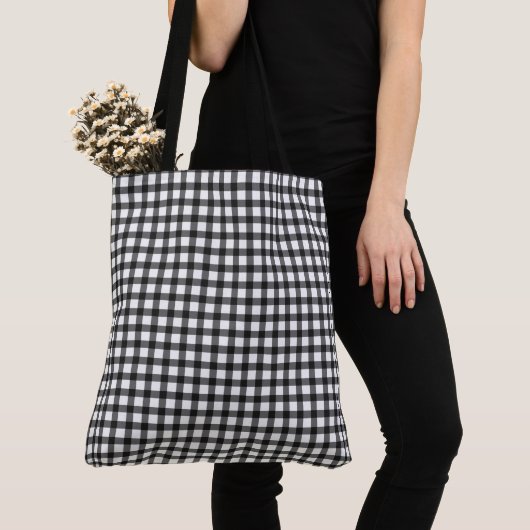 Black and White Gingham Check Pattern Tote Bag (Dichtbij)