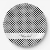 Black and White Gingham Check Pset Pattern Papieren Bordje (Voorkant)