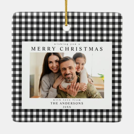 Black and White Gingham Christmas 2 Photo Keramisch Ornament (Achterkant)