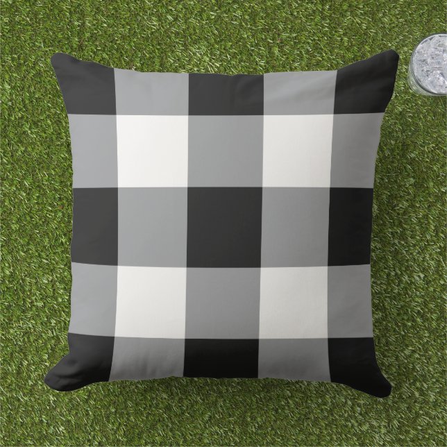 Black and White Gingham Pset Pattern Buitenkussen (Gras)