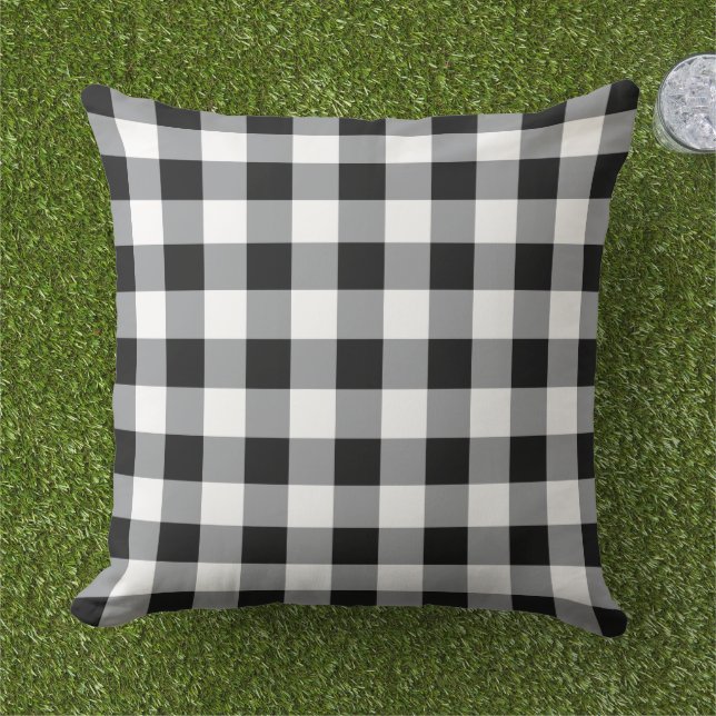 Black and White Gingham Pset Pattern Buitenkussen (Gras)