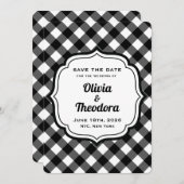 Black and White Gingham Save the Date Cards Kaart (Voorkant / Achterkant)