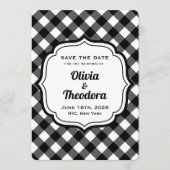 Black and White Gingham Save the Date Cards Kaart (Voorkant)