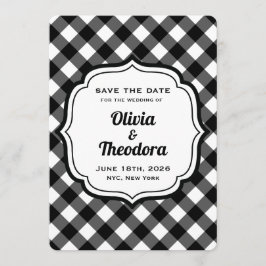 Black and White Gingham Save the Date Cards Kaart