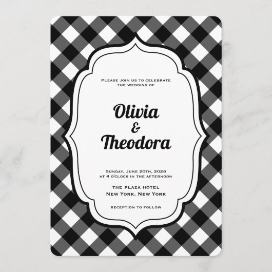 Black and White Gingham wedding invitation (Devant)