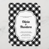 Black and White Gingham wedding invitation (Devant / Derrière)