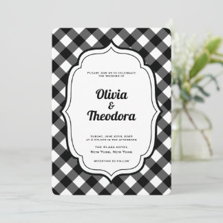 Black and White Gingham wedding invitation