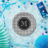 Black and White Gingham, Your Monogram Papieren Bordje (Feest)