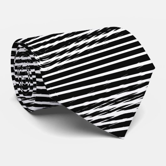 Black and White Glitchy Signal Stripes  Stropdas (Opgerold)